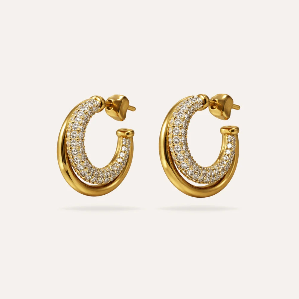 Lisa | Boucles d'oreilels créoles en acier inoxydable et zircons