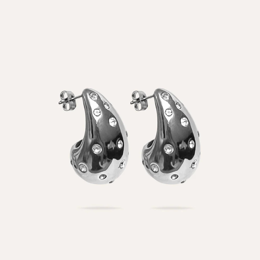 Céline | Boucles d'oreilles goutte en acier inoxydable et zircons