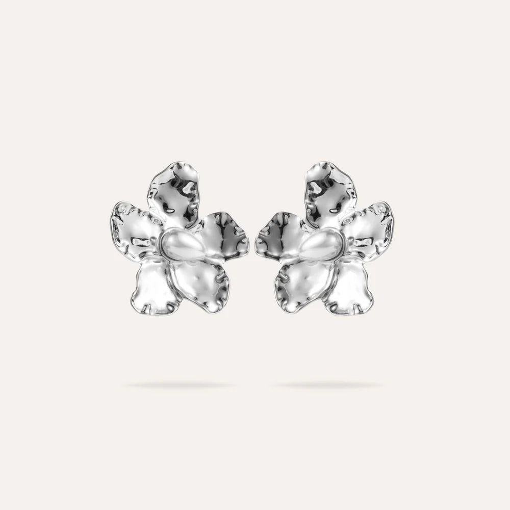 Amandine | Boucles d'oreilles grosses fleurs et perles d'eau douce en acier inoxydable