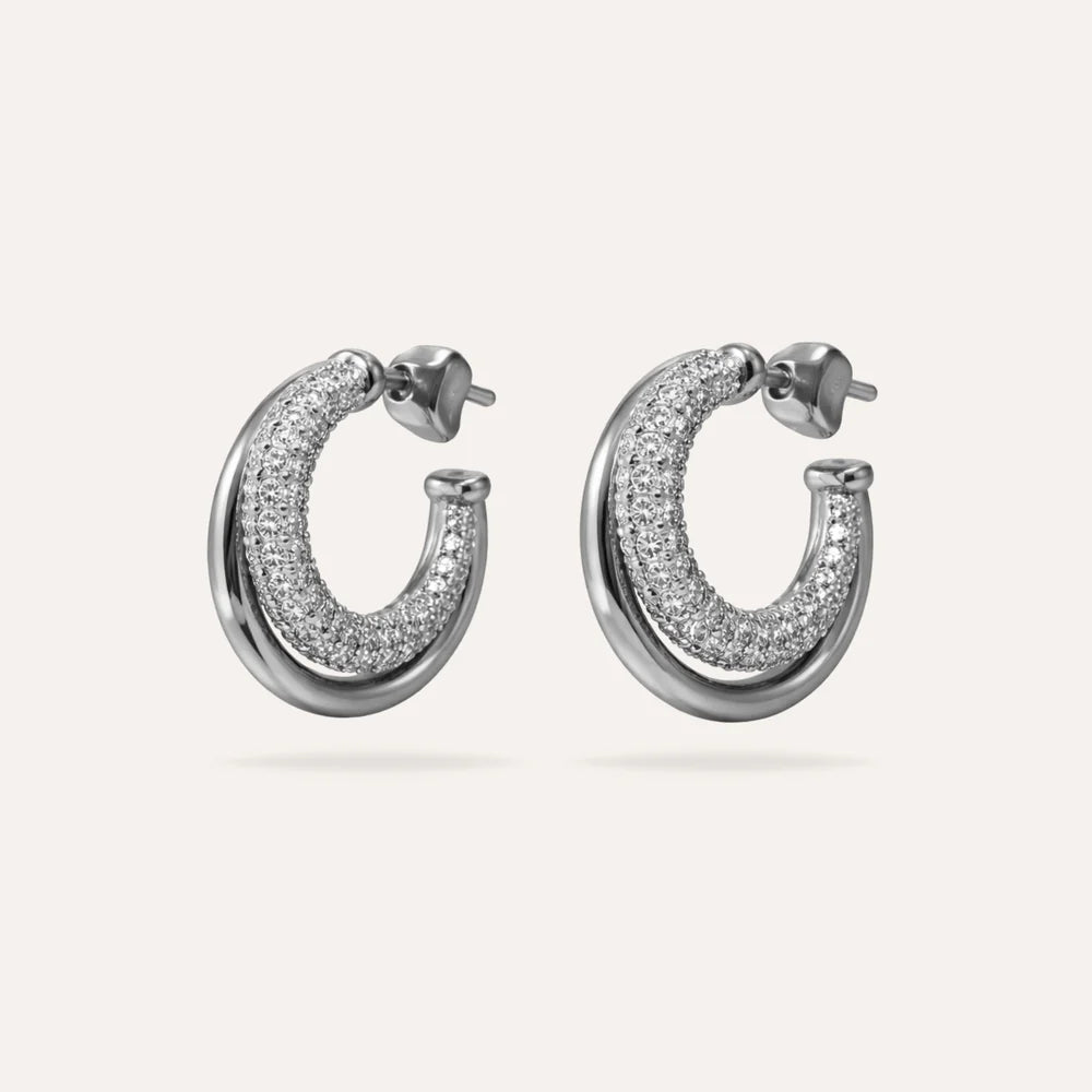 Lisa | Boucles d'oreilels créoles en acier inoxydable et zircons