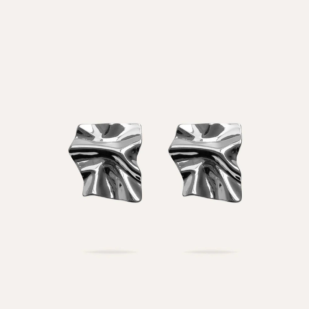 Camélia | Boucles d'oreilles effet froissé en acier inoxydable