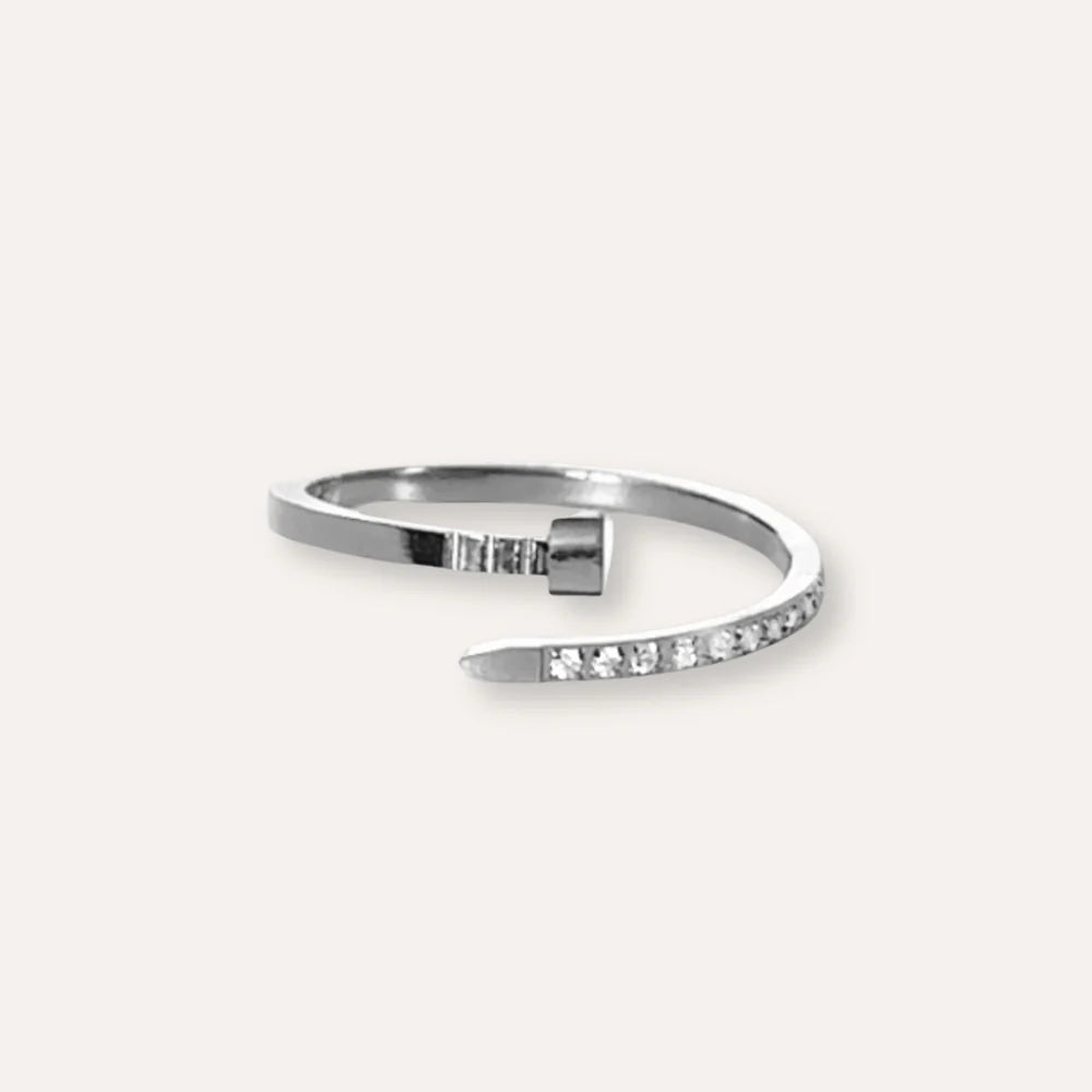 Estrella | Bague en acier inoxydable et zircons
