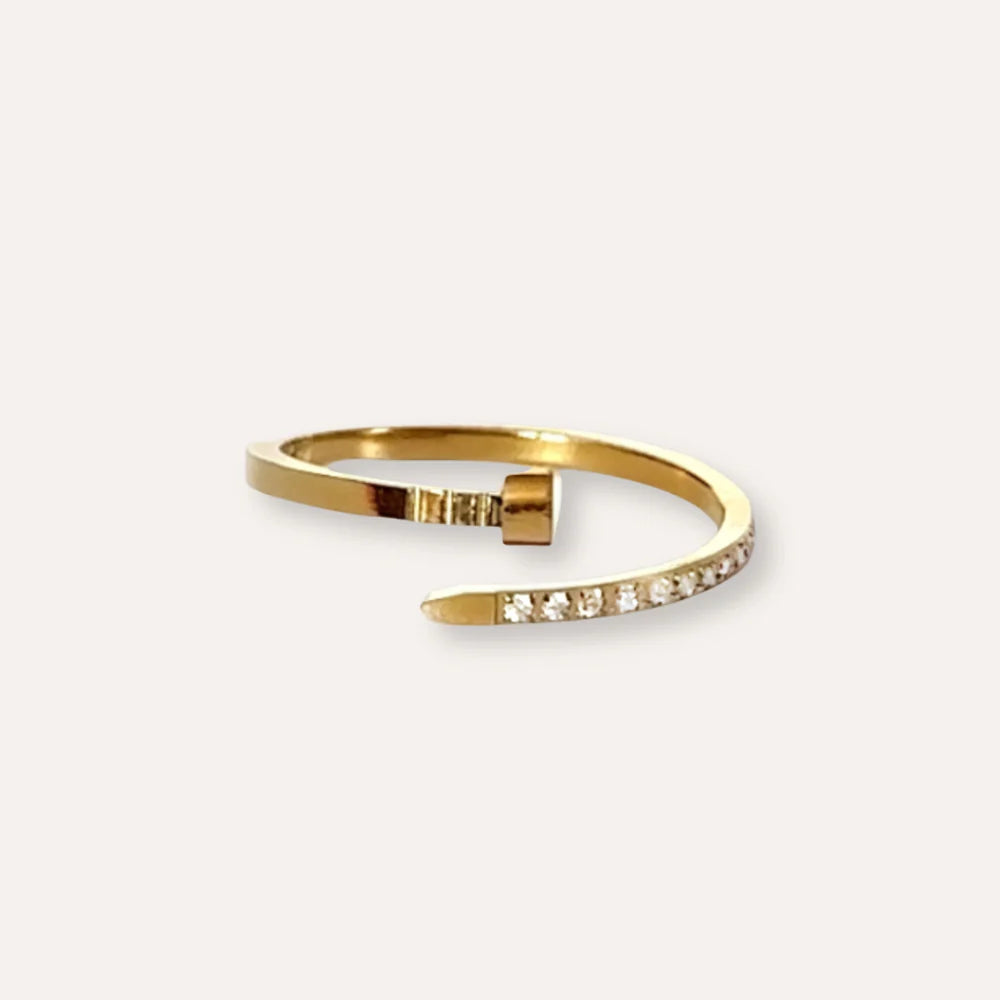 Estrella | Bague en acier inoxydable et zircons