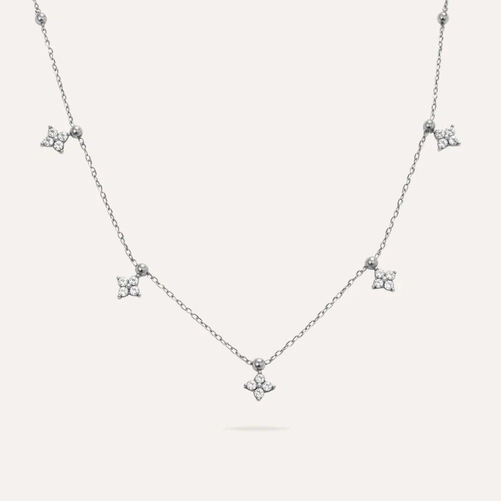Giulia | Collier fleur en acier inoxydable et zircons