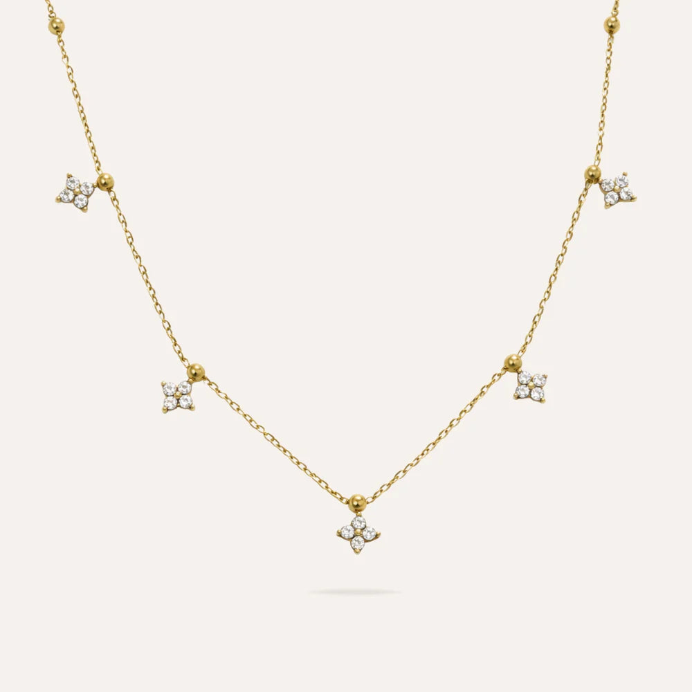 Giulia | Collier fleur en acier inoxydable et zircons