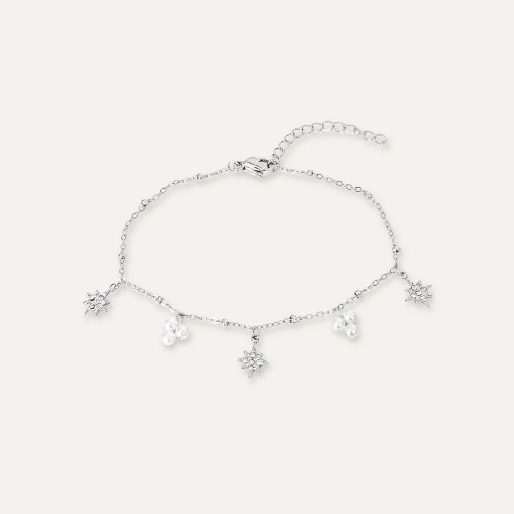 Agathe | Bracelet en acier inoxydable, perles et zircons