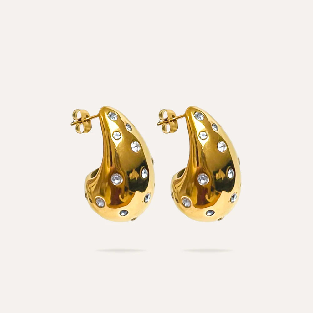 Céline | Boucles d'oreilles goutte en acier inoxydable et zircons