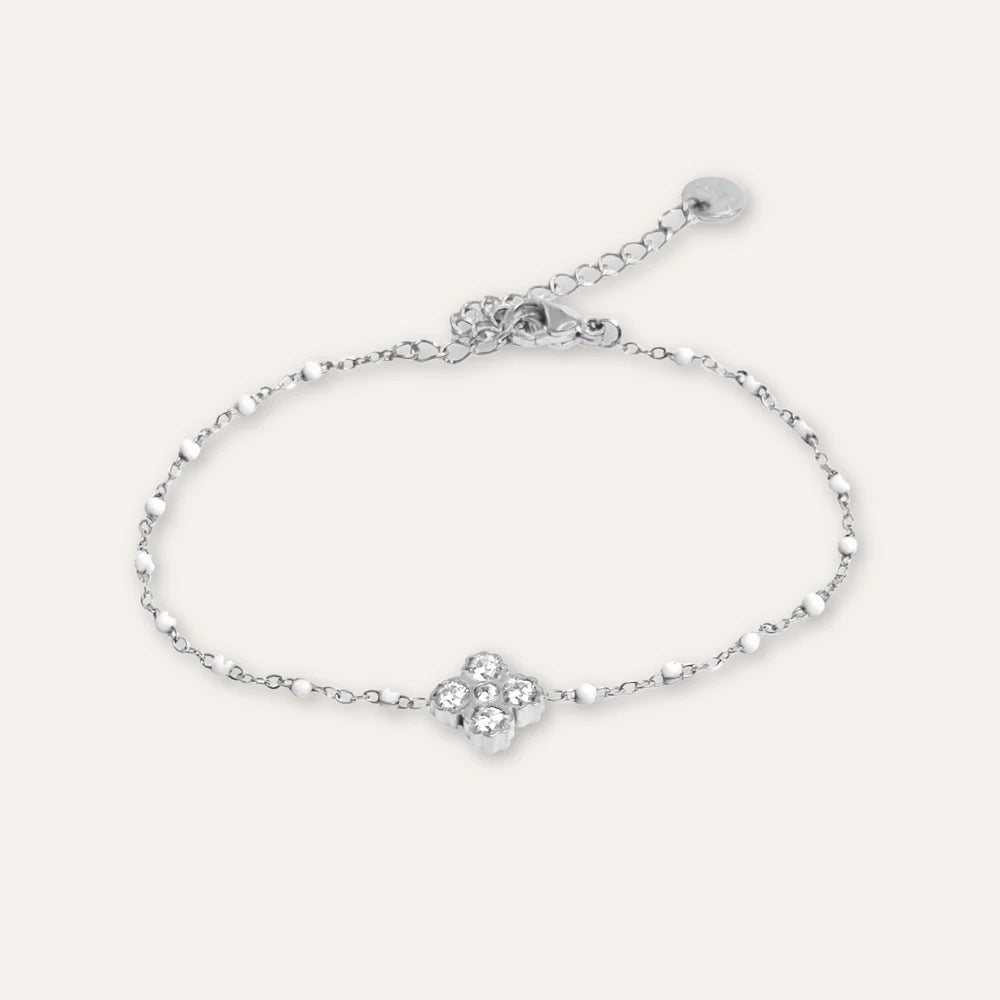 Emiliana | Bracelet trèfle en acier inoxydable et zircons