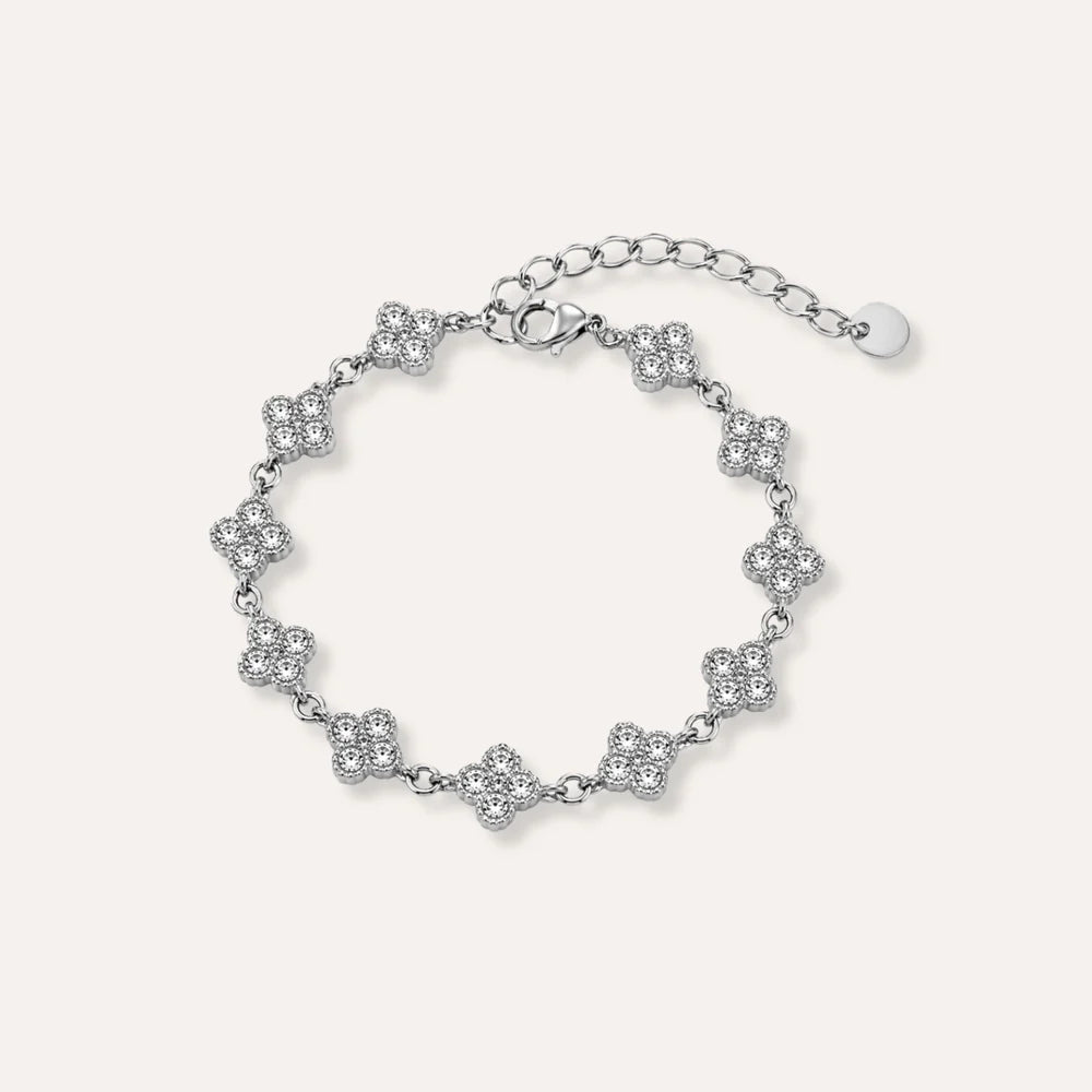 Theodora | Bracelet trèfles en acier inoxydable et zircons