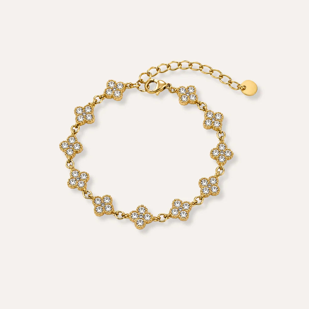 Theodora | Bracelet trèfles en acier inoxydable et zircons