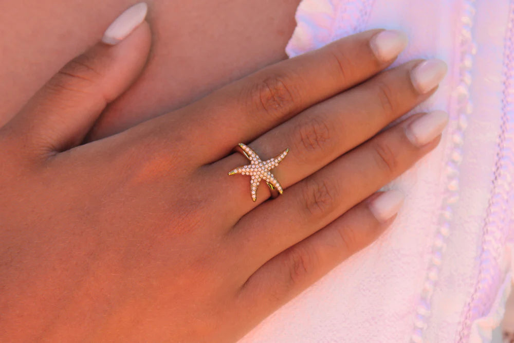Francesca | Bague étoile en acier inoxydable et zircons