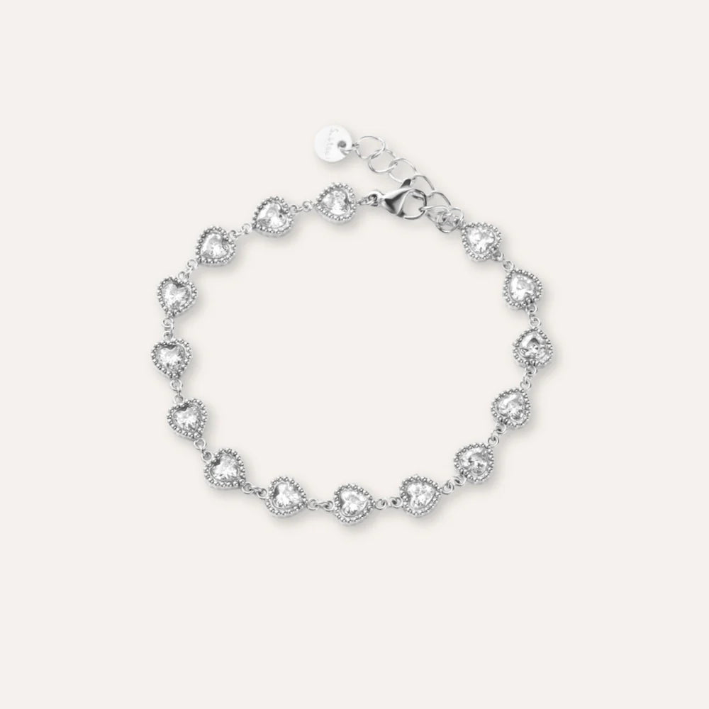 Isabelle | Bracelet coeurs en acier inoxydable et zircons