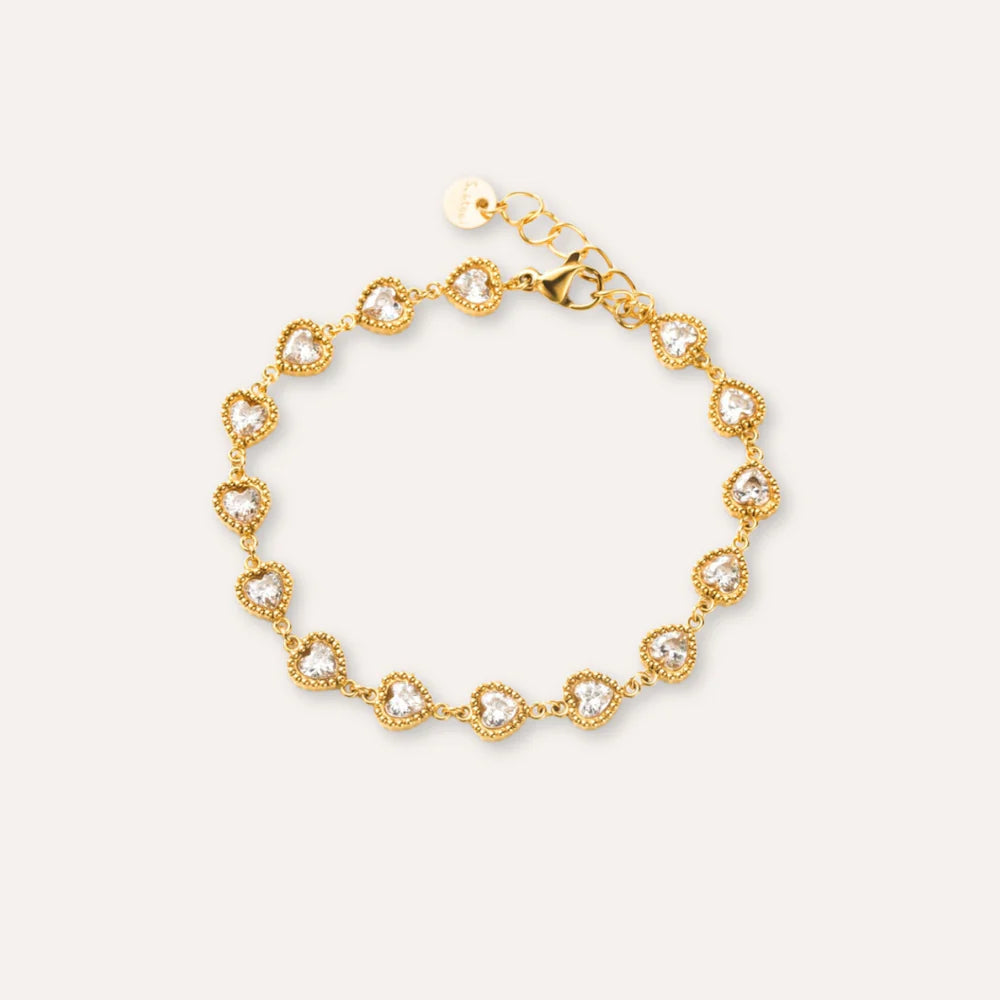 Isabelle | Bracelet coeurs en acier inoxydable et zircons