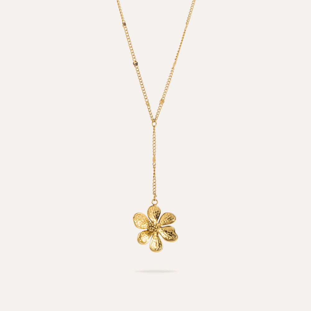 Lilia | Collier sautoir fleur en acier inoxydable