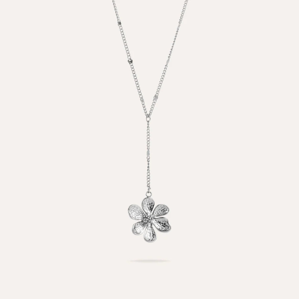 Lilia | Collier sautoir fleur en acier inoxydable