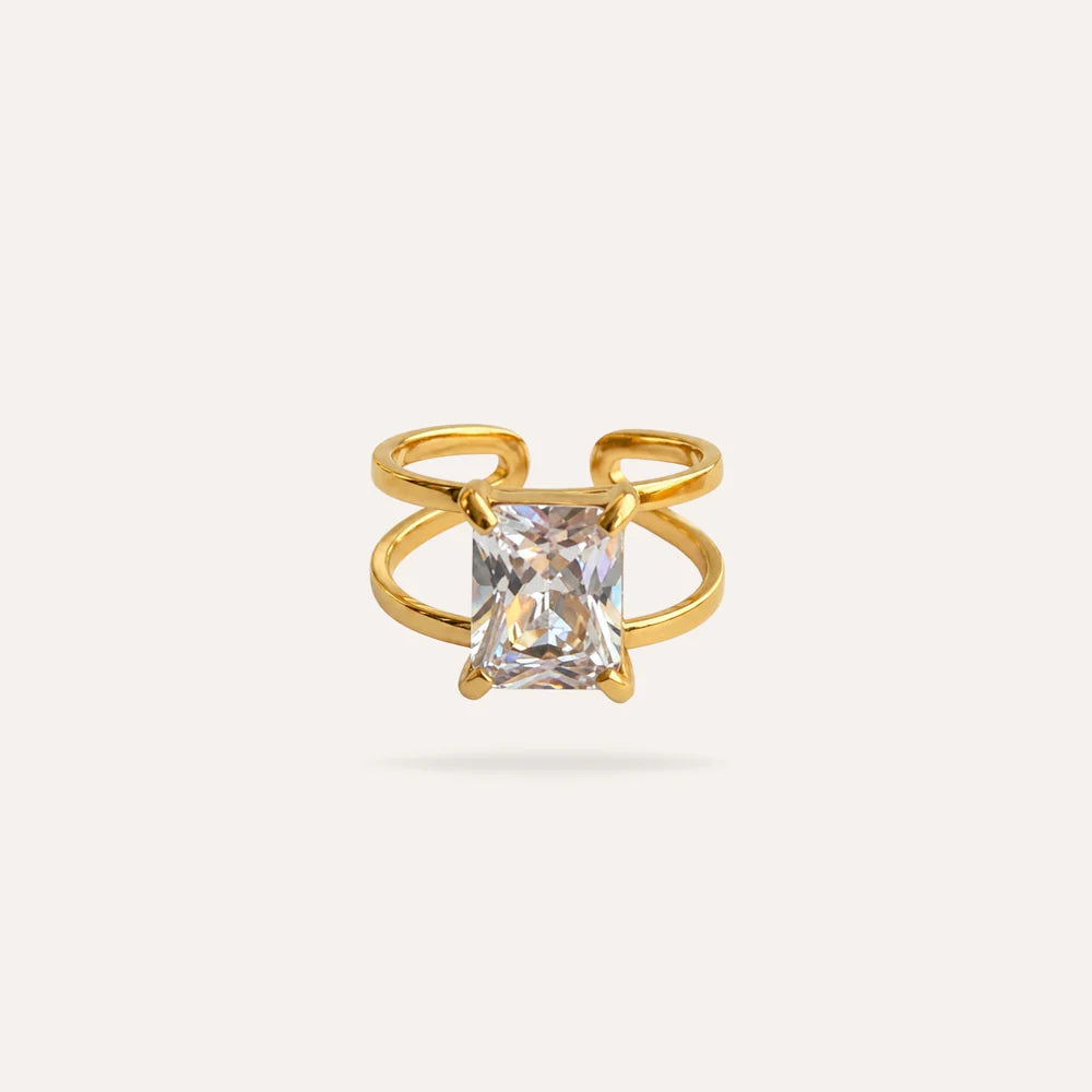 Luna | Bague en acier inoxydable et zircon