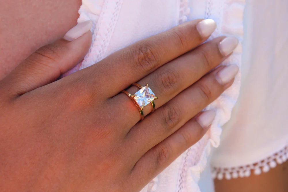 Luna | Bague en acier inoxydable et zircon
