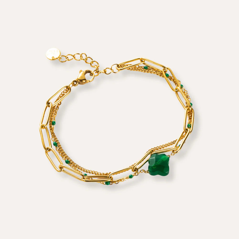 Lucia | Bracelet multirangs en acier inoxydable et pierre naturelle