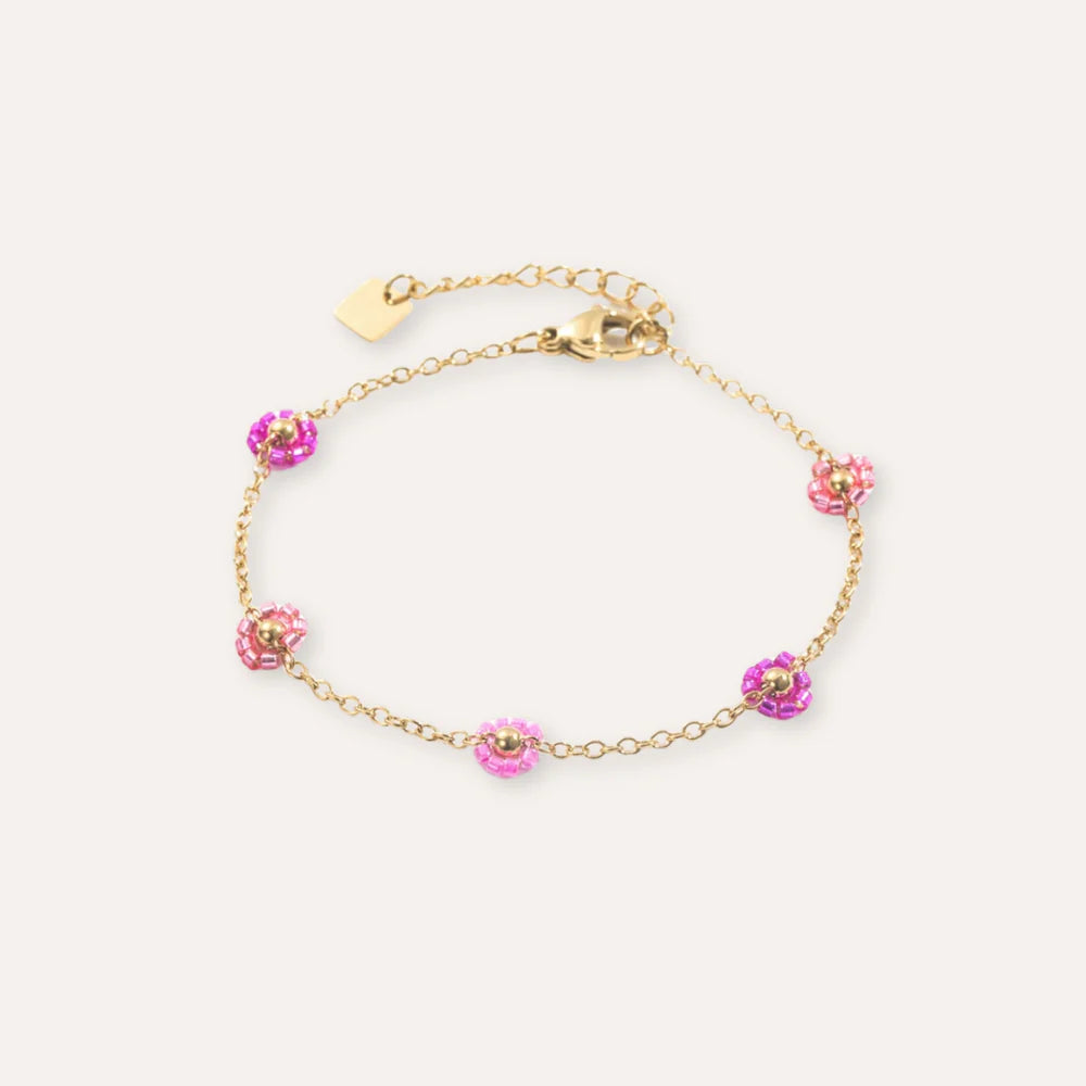 Rosalia | Bracelet fleurs en acier inoxydable et perles