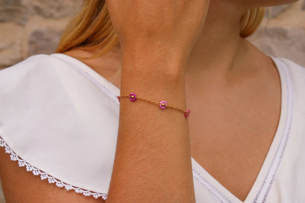 Rosalia | Bracelet fleurs en acier inoxydable et perles