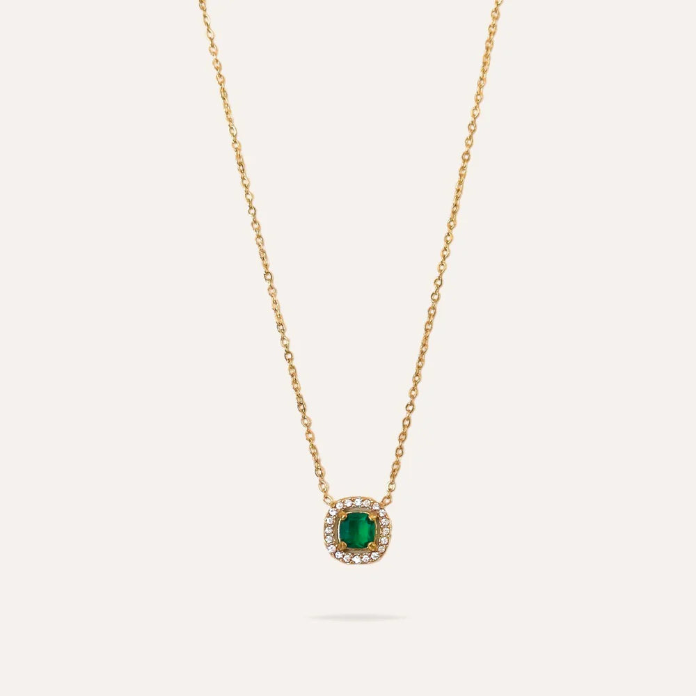 Capucine | Collier émeraude en acier inoxydable et zircons