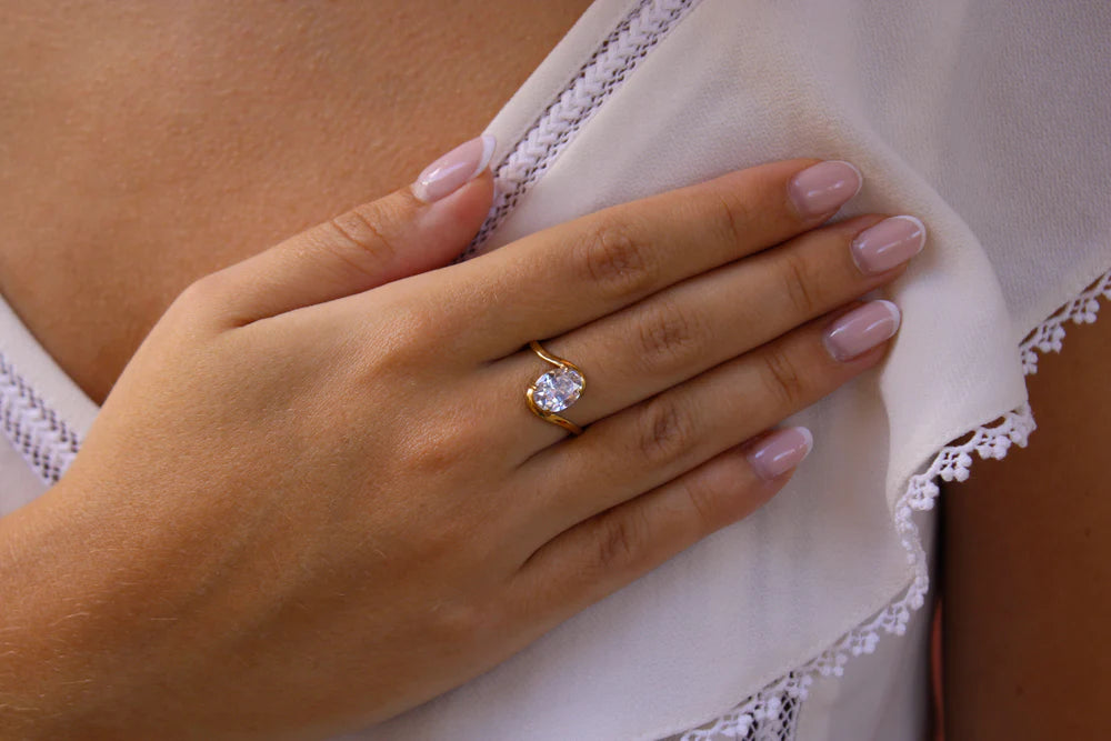 Valeria | Bague solitaire en acier inoxydable et zircon